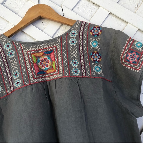 SOLD Johnny Was JW Los Angeles Floral Embroidered 100% Linen Shift Tunic Dress - Picture 6 of 10